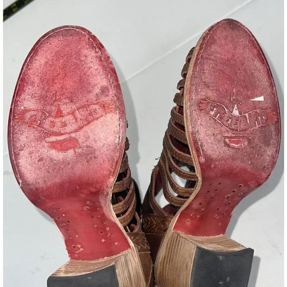 Freebird By Steven Wazee Leather Sandal Heel Booties Womens Size 7 Distressed - Picture 11 of 15